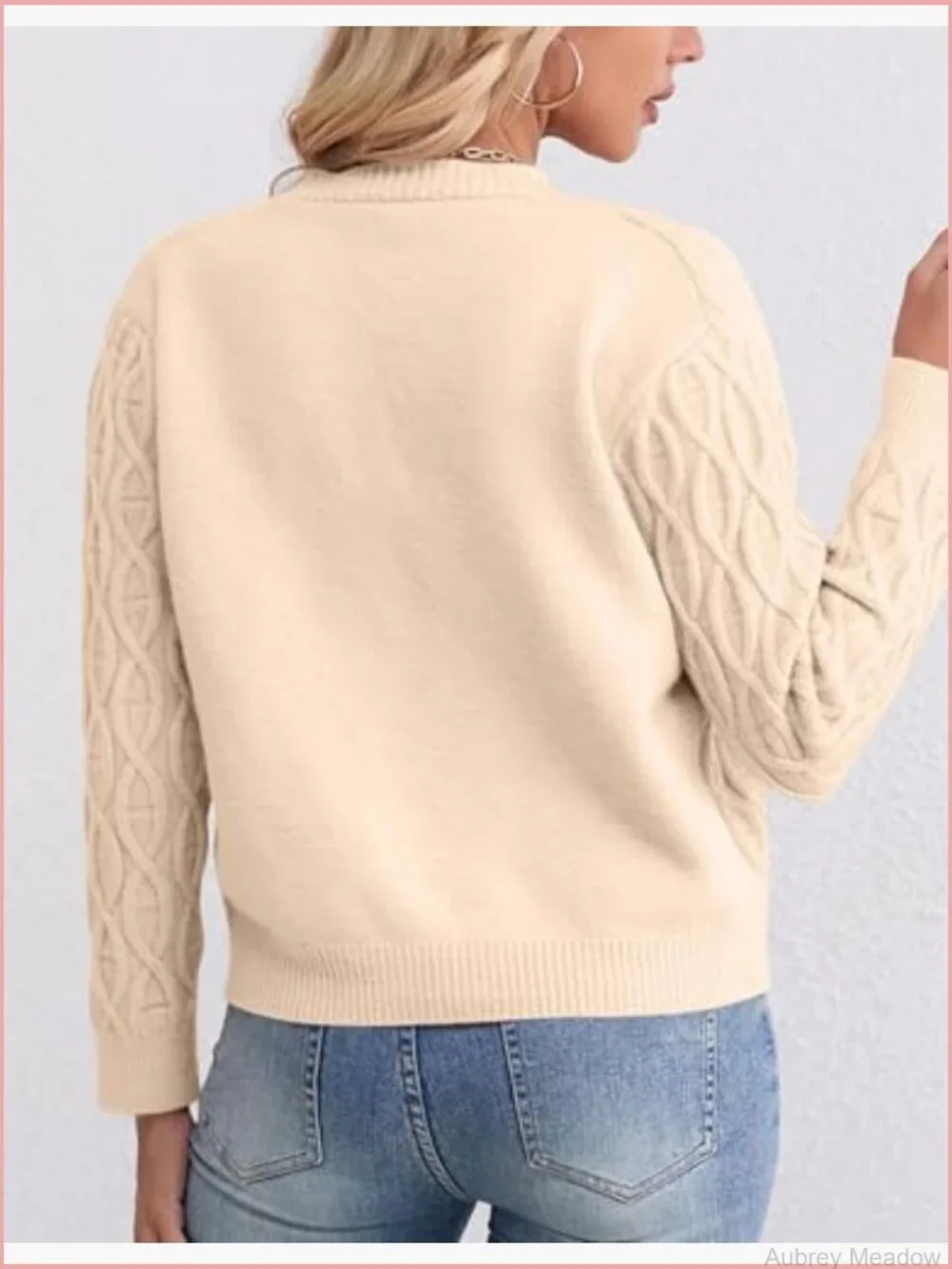 Women Cropped V-Neck Cable Knit Cardigan Sweater Long Sleeve Pearl Button Down
